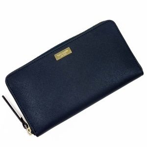 New Kate Spade navy blue leather zip wallet